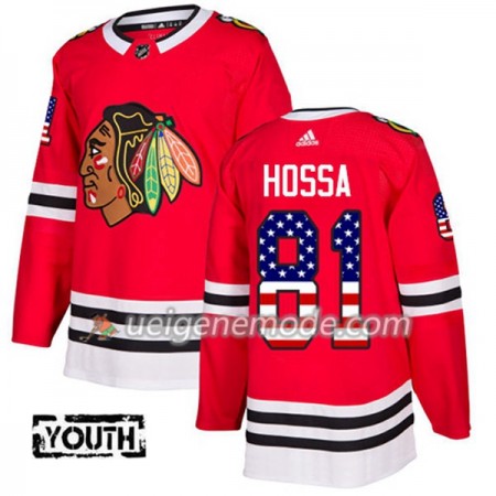 Kinder Eishockey Chicago Blackhawks Trikot Marian Hossa 81 Adidas 2017-2018 Rot USA Flag Fashion Authentic